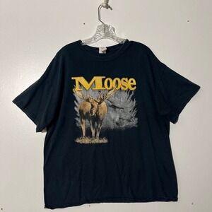 Gildan Heavy Cotton Moose Graphic T-Shirt Mens XL Black Short Sleeve Nature Tee
